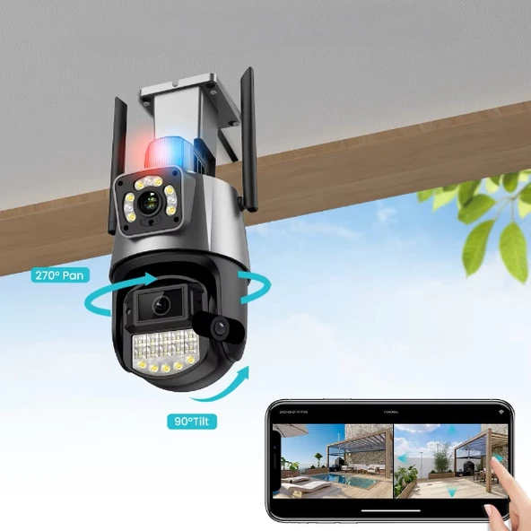 Çakarlı Çift Lensli Dış Mekan Güvenlik Kamerası - Resim 2