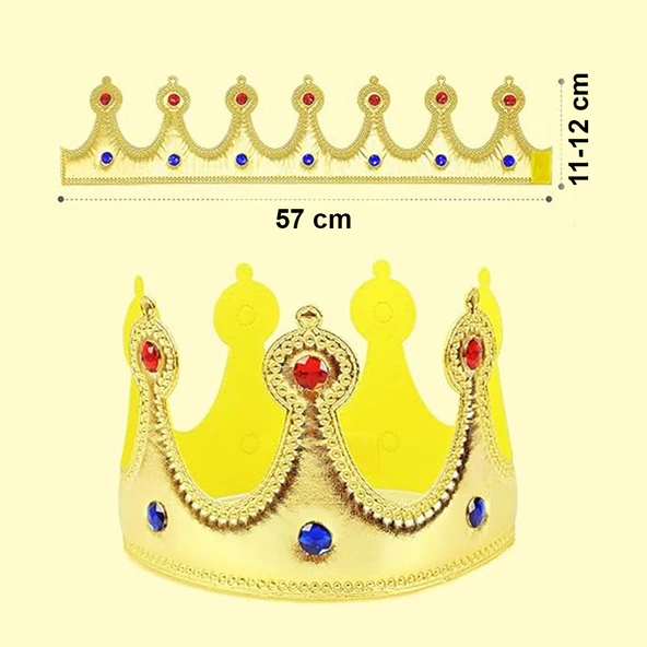 Altın Renk Eva Malzemeden İmal Çocuk Kral Tacı 57 cm - Resim 2