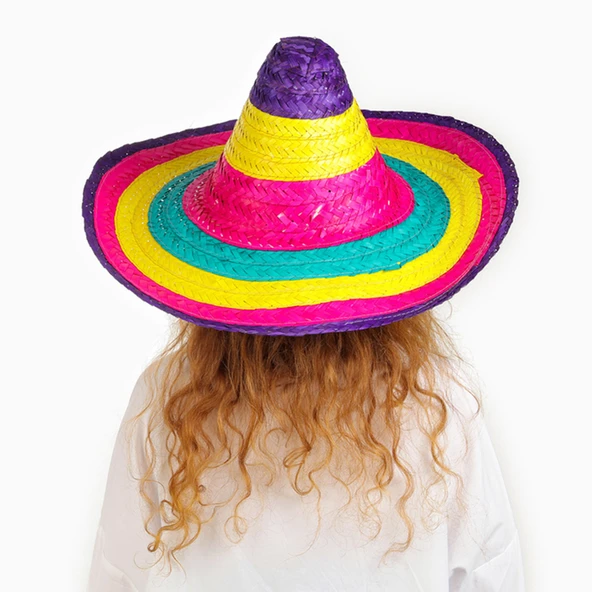 Sombrero Meksika Şapkası Renkli Örme Hasır Çocuk Boy ürün görseli 1