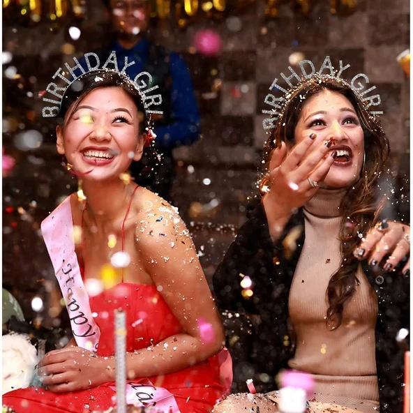 Gümüş Kristal Taşlı Birthday Girl Tacı - Resim 2