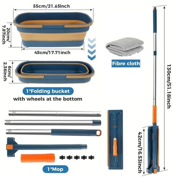 Katlanabilir Temizlik Mopu ve Tekerlekli Kova Seti - Resim 2