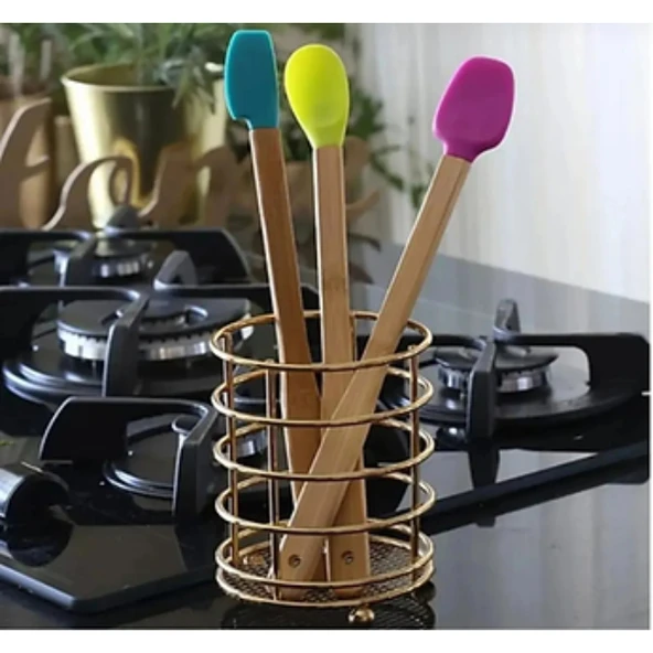 Silikon Uçlu Isıya Dayanıklı Bambu Spatula 3'lü Set ürün görseli 1
