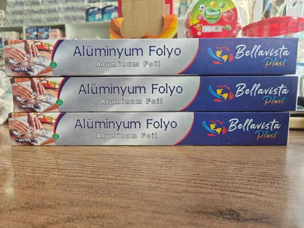 Bellavista Alüminyum Folyo 30 cm x 2,5 m Esnek ve Dayanıklı Mutfak Kullanımı için 3 lü paket