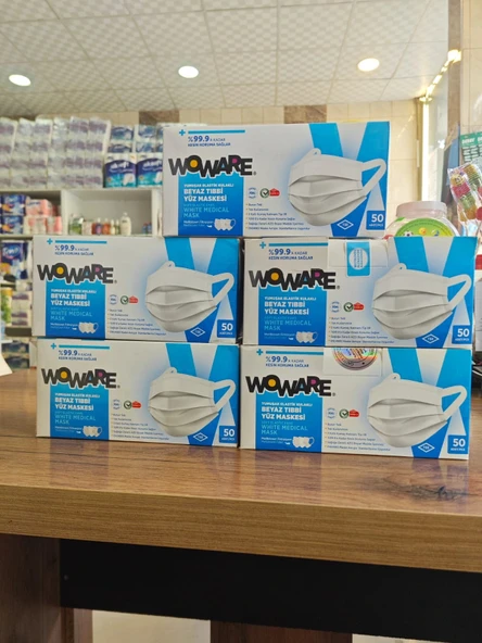 Ece Woware Lastikli Telli Cerrahi Yüz Maskesi 50 li Beyaz 5 kutu