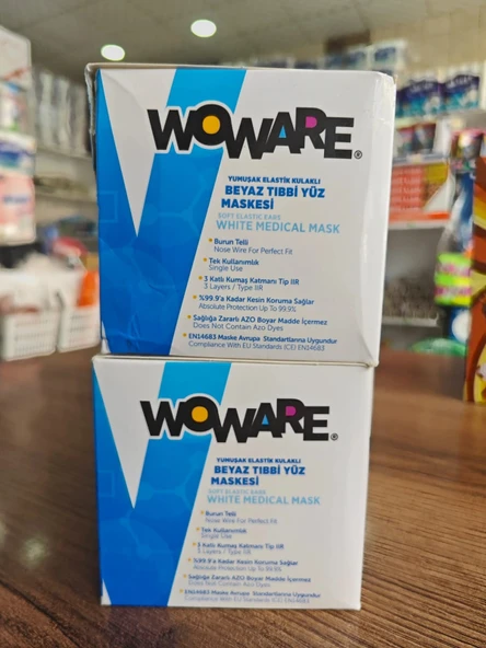 Ece Woware Lastikli Telli Cerrahi Yüz Maskesi 50 li Beyaz 2 kutu - 3