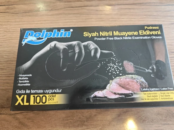 Dolphin 100 Lü Çok Amaçlı Pudrasız Nitril Eldiven Siyah S-M-L-XL Beden - 2