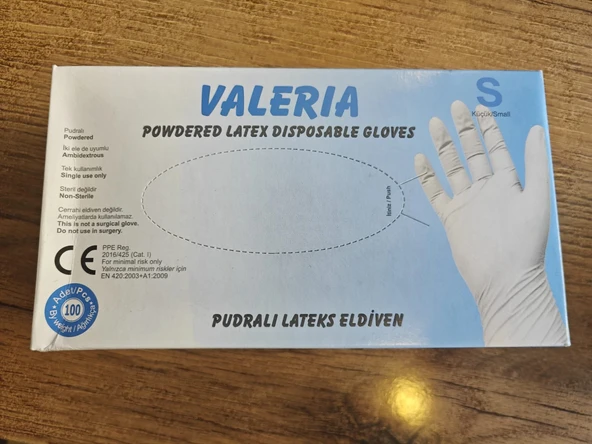 VALERİA Lateks Pudralı Muayene Eldiveni 100'lü Beyaz M - 3