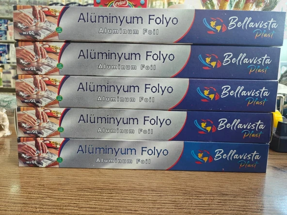 Bellavista Alüminyum Folyo 30 cm x 2,5 m Esnek ve Dayanıklı Mutfak Kullanımı için 5 li paket
