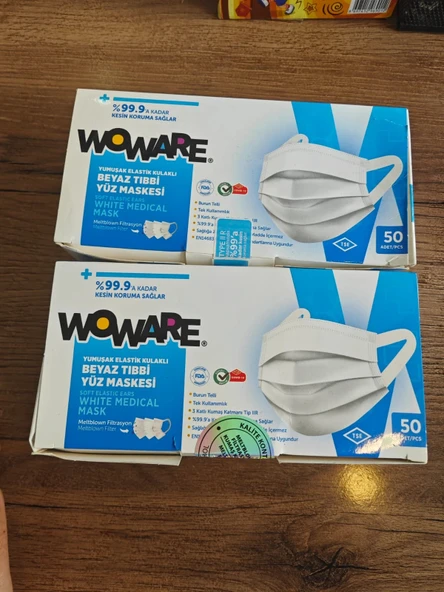 Ece Woware Lastikli Telli Cerrahi Yüz Maskesi 50 li Beyaz 2 kutu - 2