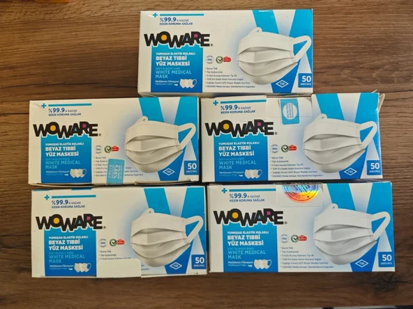 Ece Woware Lastikli Telli Cerrahi Yüz Maskesi 50 li Beyaz 5 kutu - 2
