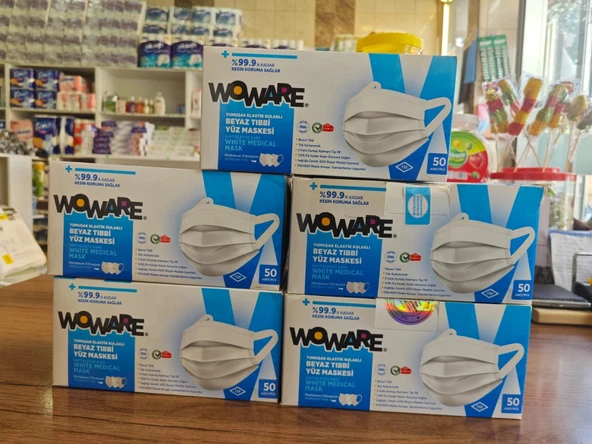 Ece Woware Lastikli Telli Cerrahi Yüz Maskesi 50 li Beyaz 5 kutu - 3
