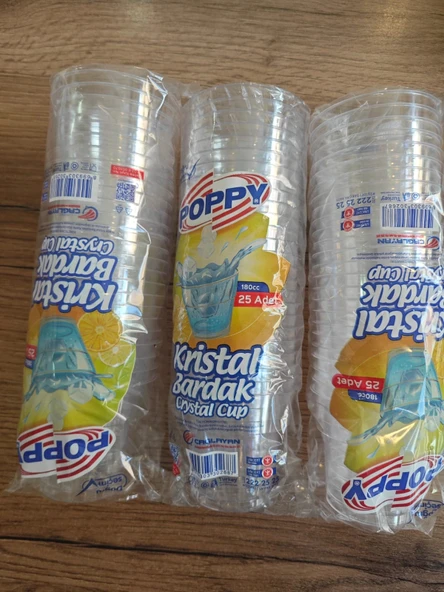 Şeffaf Kristal Mika Ekstra Sert Plastik Bardak 180 cc 100 Lü Avantajlı 3 Paket 75 adet - 3