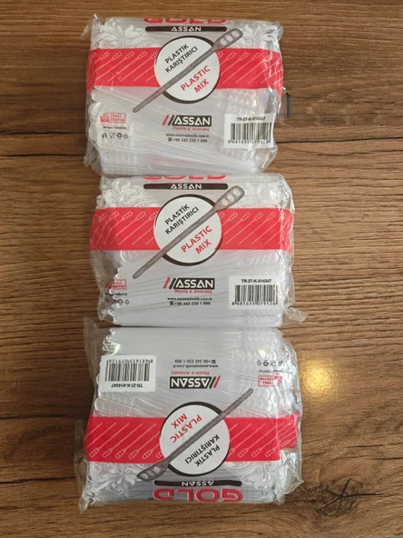 Lüks Şeffaf Plastik karıştırıcı 3 er paket 1500'lü 3,2 gr
