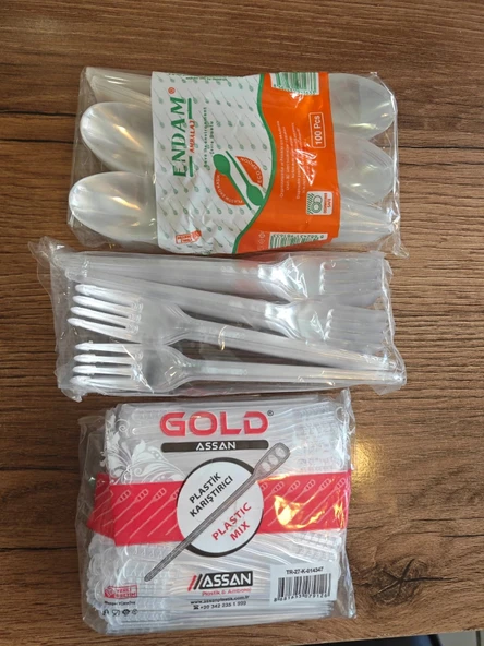 Lüks Şeffaf Plastik Çatal  kaşık karıştırıcı 1 er paket 100'lü 3,2 gr