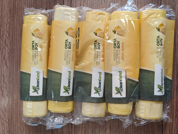 kullan at ürünler büzgülü limon kokulu çöp torbası orta boy 5 paket