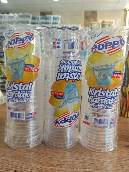 Şeffaf Kristal Mika Ekstra Sert Plastik Bardak 180 cc 100 Lü Avantajlı 3 Paket 75 adet - 2
