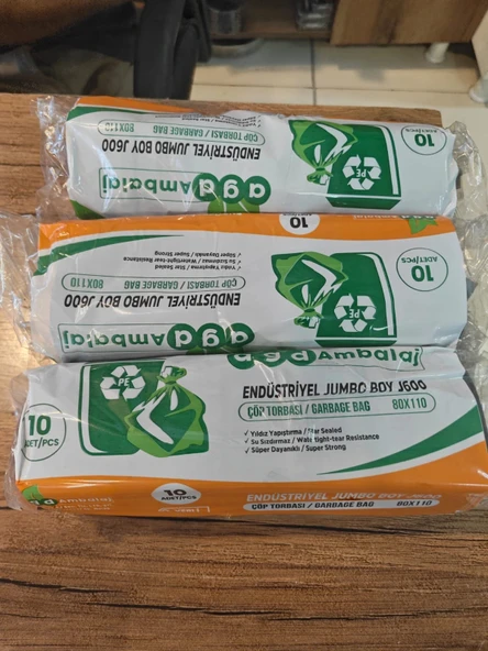 J600 JUMBO BOY ÇÖP POŞETİ 80X110 90 LT SİYAH RENK 3 LÜ PAKET