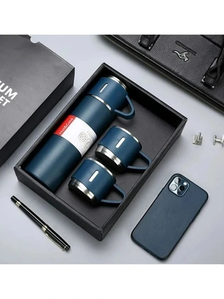 Bilger Vacuum Flask Set Üç Bardaklı Kutulu Termos Seti 500 ml mavi renk - 3