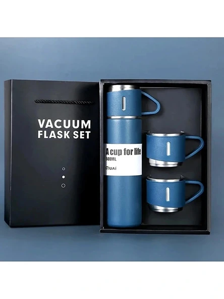 Bilger Vacuum Flask Set Üç Bardaklı Kutulu Termos Seti 500 ml mavi renk