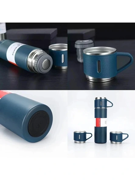 Bilger Vacuum Flask Set Üç Bardaklı Kutulu Termos Seti 500 ml mavi renk - 2