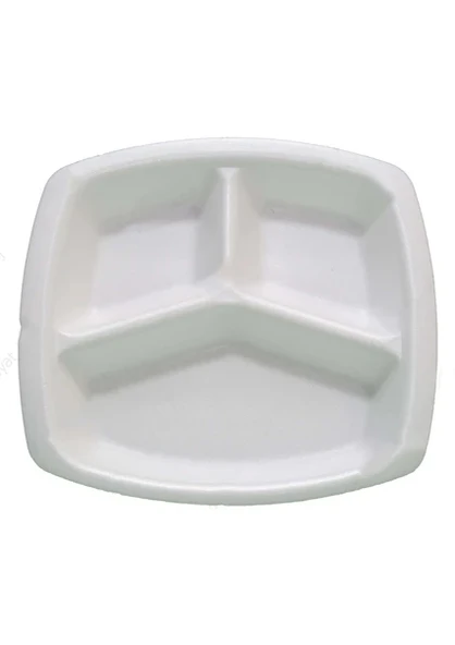 Beyaz 3 Gözlü Tabldot Köpük Tabak 100 Adet