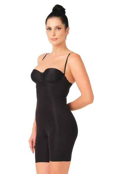 SİYAH MI Emay 2758 Lazer Kesim Göğsü Açık Boxer Korse - 3