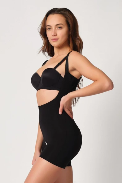 SİYAH MI Emay 2834 Göğsü Açık Ferumalı Tül Popo Boy Lazer Korse - Resim 2