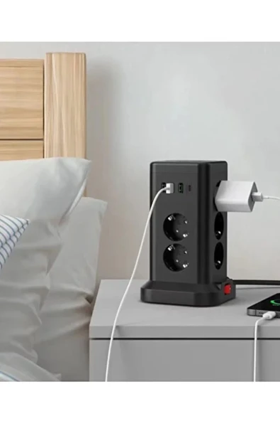 Wp711 Akım Korumalı Priz Kablosuz Şarj İstasyonu 11x Soket 3x Usb 1xtype-c Kablolu Grup Priz - 5