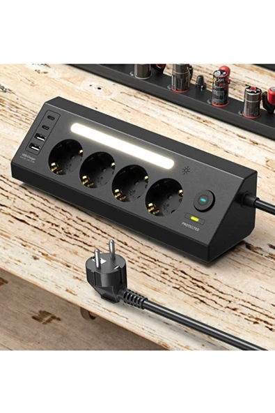 Lp764 Çoklu Gece Lambalı Priz Yüksek Gerilim Korumalı 4 lü Priz 2xusb 2xtype-c Çıkışlı Grup Priz Çoğaltıcı - 2