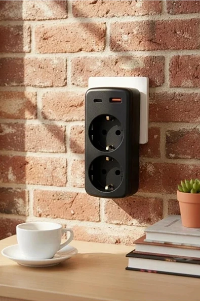 Çoklu Priz Yüksek Gerilim Korumalı 2 li Priz 1xusb 1xtype-c Çıkışlı Grup Priz Çoğaltıcı - 1