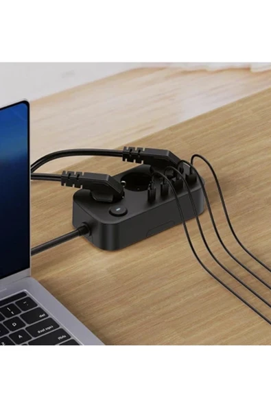 Akım Korumalı Priz 2 Usb + 2 Type-c Girişli 2 Metre Kablosu Anahtarlı Ve Duvara Monte Edilebilir - 3