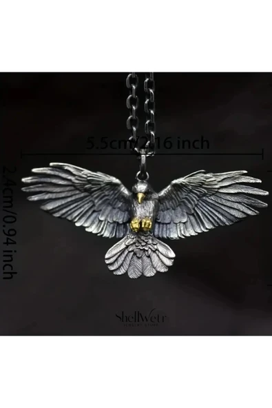 Eagle Spirit 925 Kalın Eskitme Zincir Kartal Unisex Kolye - Resim 4