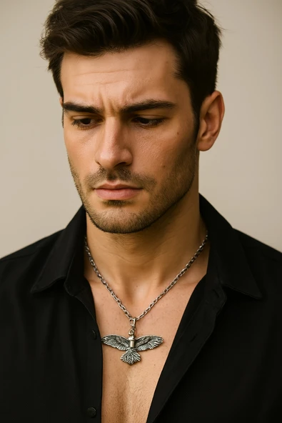 Eagle Spirit 925 Kalın Eskitme Zincir Kartal Unisex Kolye ürün görseli