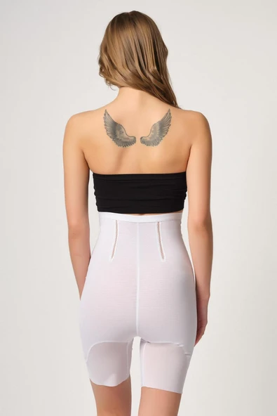 BEYAZ MI Emay 2928 Ön Agraflı Tül Paçalı Lazer Korse