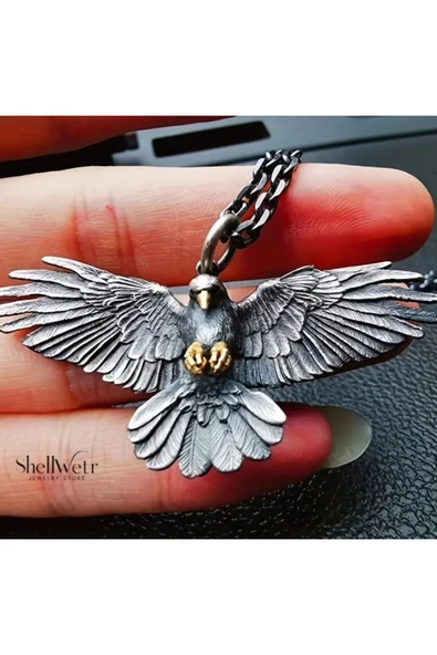 Eagle Spirit 925 Kalın Eskitme Zincir Kartal Unisex Kolye - Resim 3