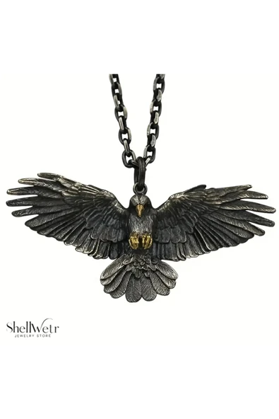 Eagle Spirit 925 Kalın Eskitme Zincir Kartal Unisex Kolye - Resim 2