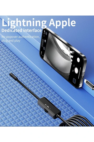 Endoskop Yılan Video Kamera İos Uyumlu Led li 5 Metre 7 Mm Sert Kablo 2mp Full Hd - Resim 4