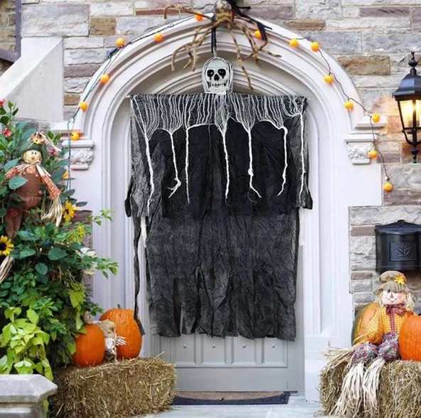 Ürpertici Kuru Kafa Korku Hayalet Saçaklı Dekor 90x50 cm ürün görseli 1