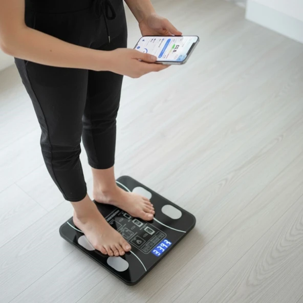 BUFFER® Dijital Baskül Yağ Ölçer Fonksiyonlu Akıllı Baskül Bluetooth Bağlantılı Tartı - Resim 2