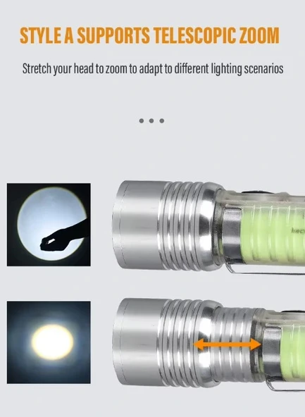 WATTON Şarjlı Yeni Nesil El Feneri 3 Kademeli Zumlu 8 Fonksiyonlu (TYP-C Şarjlı Mıknatıslı Suya Dayanıklı Şık Fener) - Resim 3