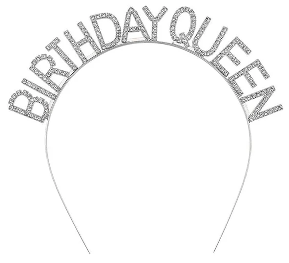 Gümüş Renk Kristal Taşlı Parlak Birthday Queen Yazılı Kraliçe Taç 16x17 cm ürün görseli 1