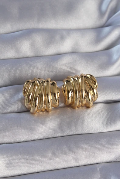 Pirinç Gold Renk Tırtıklı Bombe Model Küpe - TJ-BKP9089 ürün görseli 1