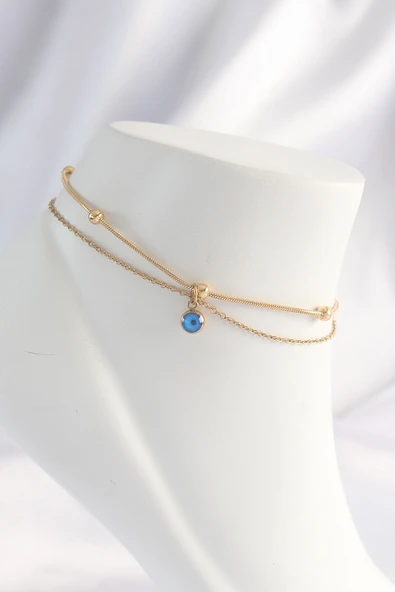 316L Çelik Gold Renk Nazar Boncuklu 2li Çapraz Halhal - TJ-HH1624 ürün görseli