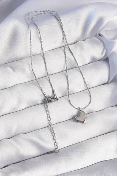 316L Çelik Gümüş Renk Minimal Kalp Tasarımlı Kolye - TJ-BKO8925 - Resim 2