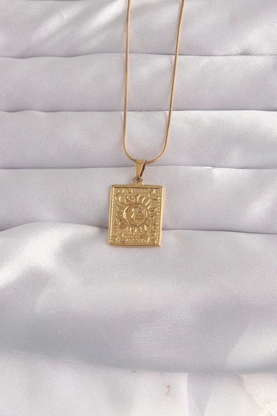 316L Çelik Gold Renk İşlemeli Vintage Kolye - TJ-BKO9055 - 2