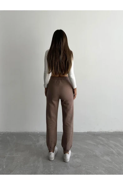 3 iplik şardonlu paça lastikli eşofman vizon is001 - Resim 2