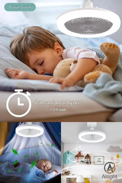 Yeni Nesil E27 Duylu Kumandalı Tavan Vantilatörlü Led Lamba 3 Hız Ayarı ve 3 Renk Ayarı - 6