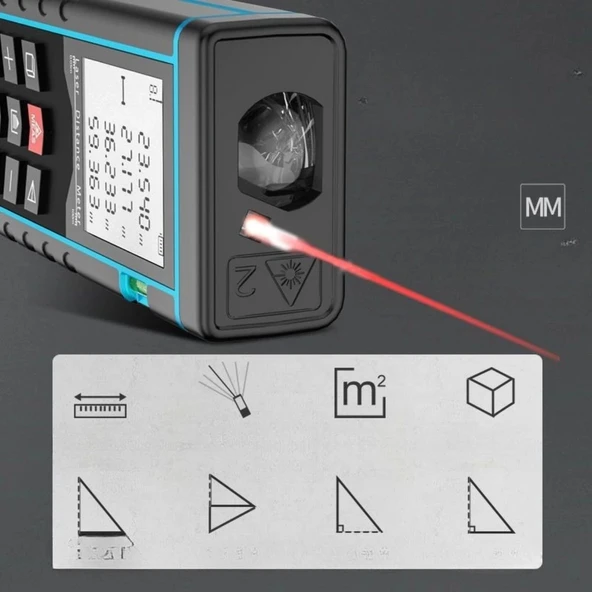 60 Metre Hassas Lazer Metre Ölçer LCD Dijital Ekran Su Terazili Lazerli Mesafe Ölçüm Cihazı - 4