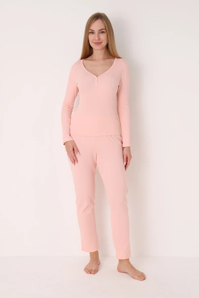 Pembe Patlı V Yaka Pijama Takım ürün görseli