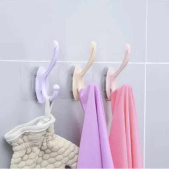 Şeffaf Yapışkanlı 6'lı Renkli Askı Seti Duvar Tipi Pratik Banyo ve Mutfak Düzenleyici - Resim 2